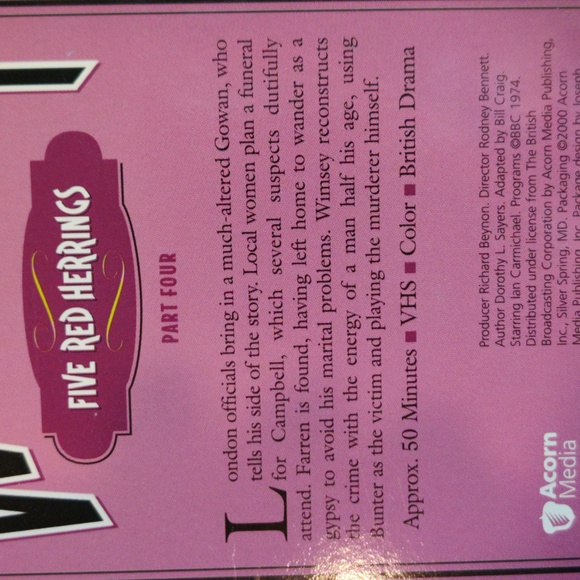 Lord Peter Wimsey Five Red Herrings 4 VHS BBC Drama Mystery 1974 Series - Picture 10 of 10